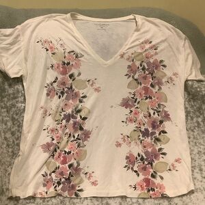 Lucky Brand Plus 2X  Floral Botanical V-Neck Tee Shirt RS
